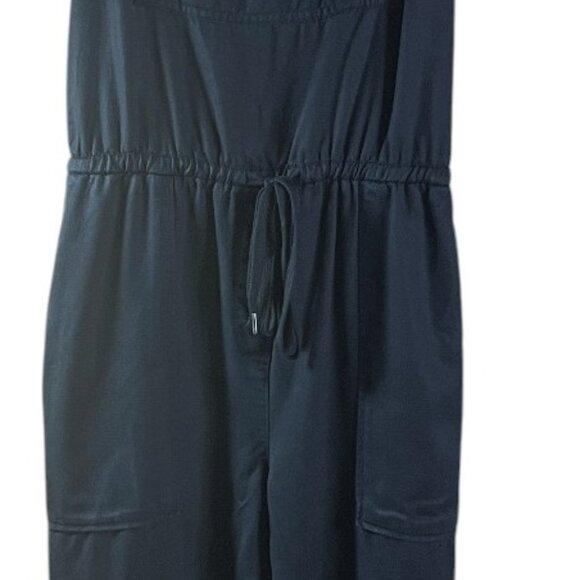 Black‎ Romper Jumpsuit Adjustable Straps Drawstring Waist Zip Pocket Size Small - Picture 2 of 5